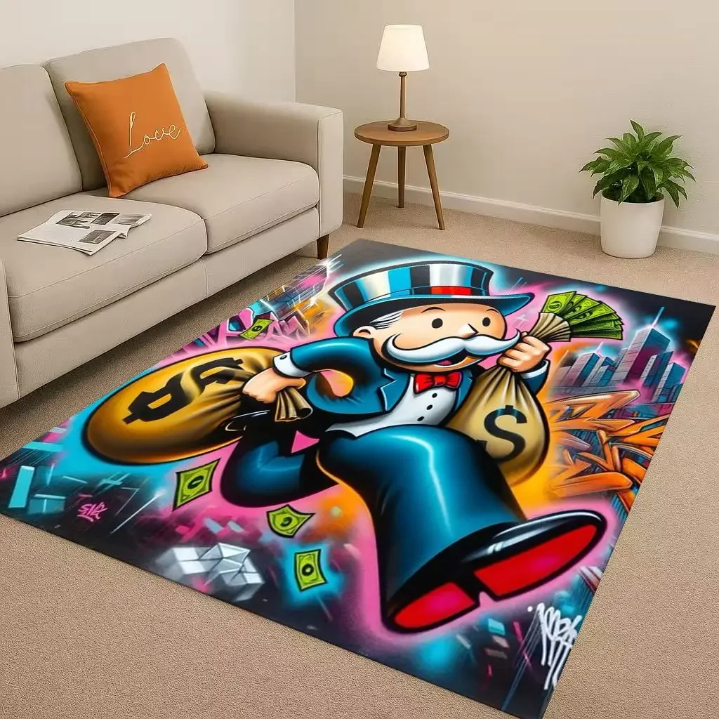HD Rich Game Monopoly Money Dollar Cartoon Living Room Non-Slip Area Rug Soft Carpet for Bedroom Sofa ,Easy Clean Home Doormat