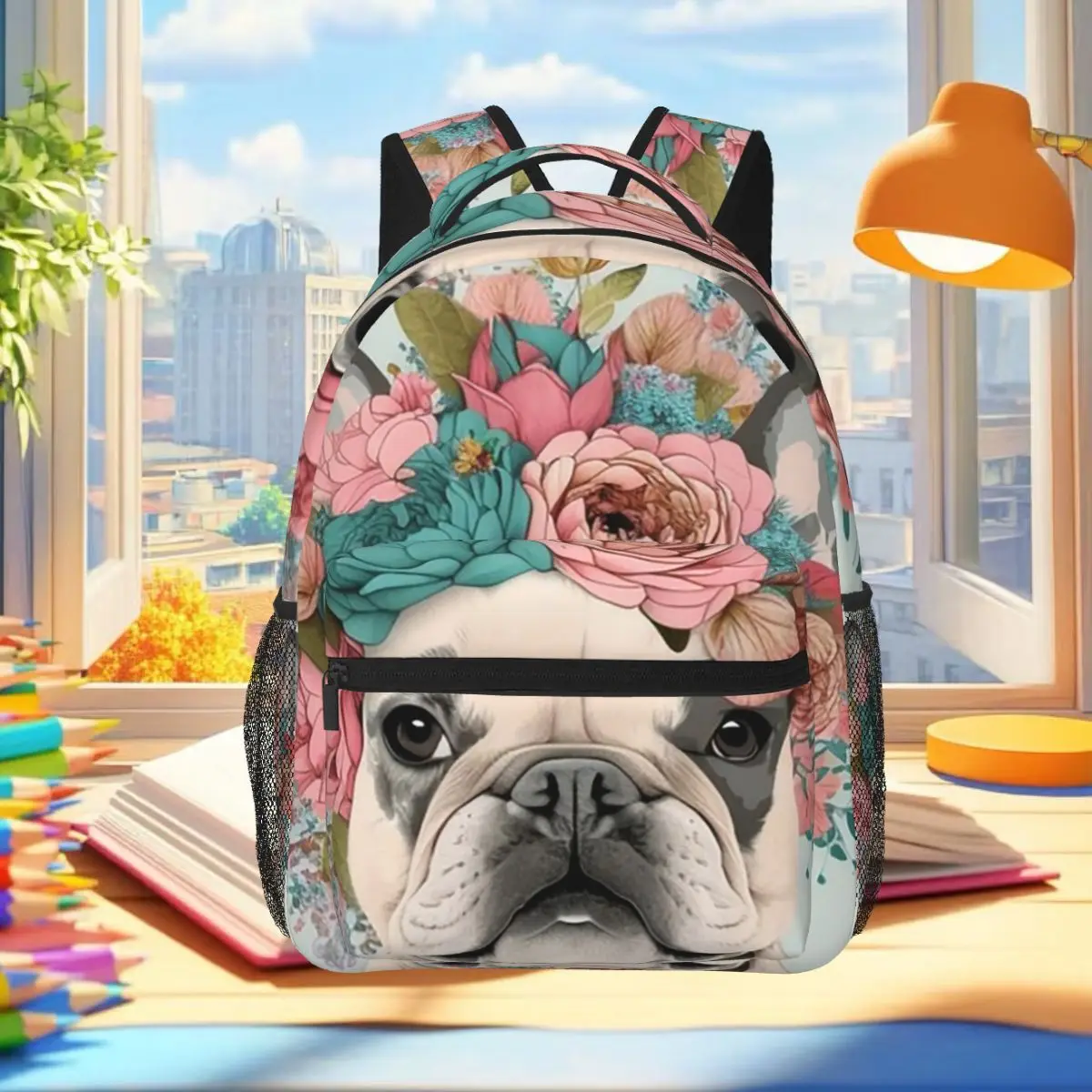 Cherry Blossom And French Bulldog Print Backpack Student Boys Girls BookBag School Bag Laptop Shoulder Bags for Men Women