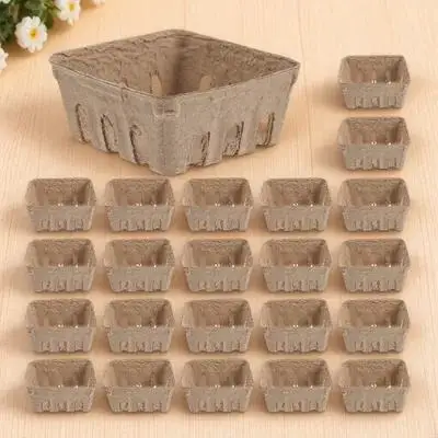

50 Pcs Pulp Fiber Fruit Containers Paper-plastic Tray Box Berry Basket Disposable Produce Picking