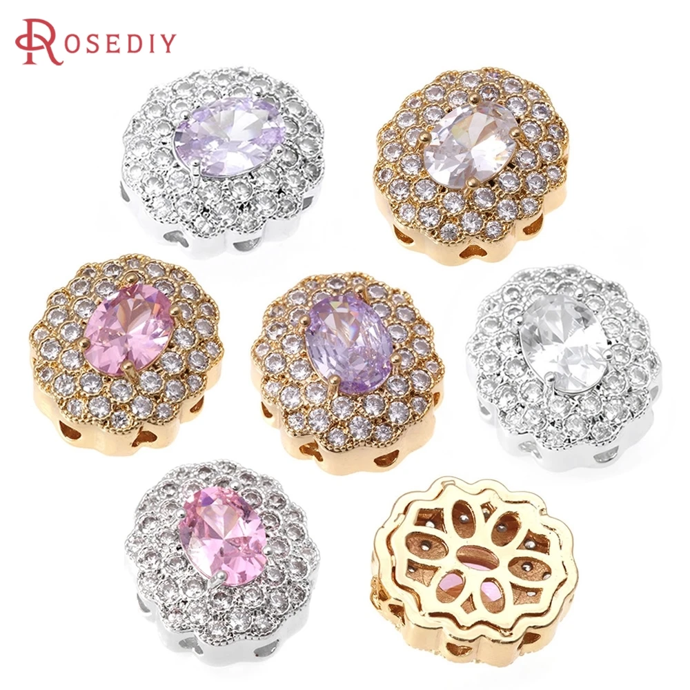 

4PCS 18K Gold Color Brass Zircon Oval Shape Spacer Beads Bracelets Beads High Quality Diy Necklace Earrings Making Accessories