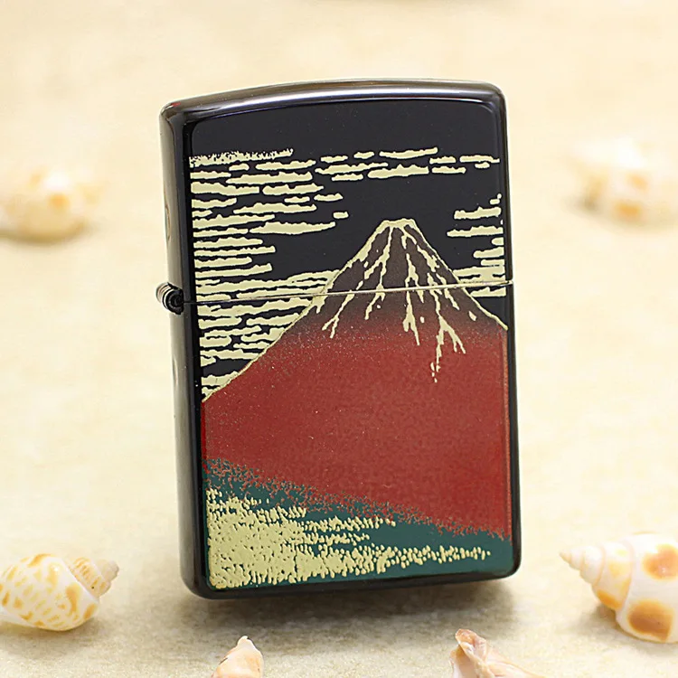 

Подлинная Черная масляная Зажигалка Zippo Fuji, медная ветрозащитная сигаретная керосиновая зажигалка, подарок с кодом против подделки