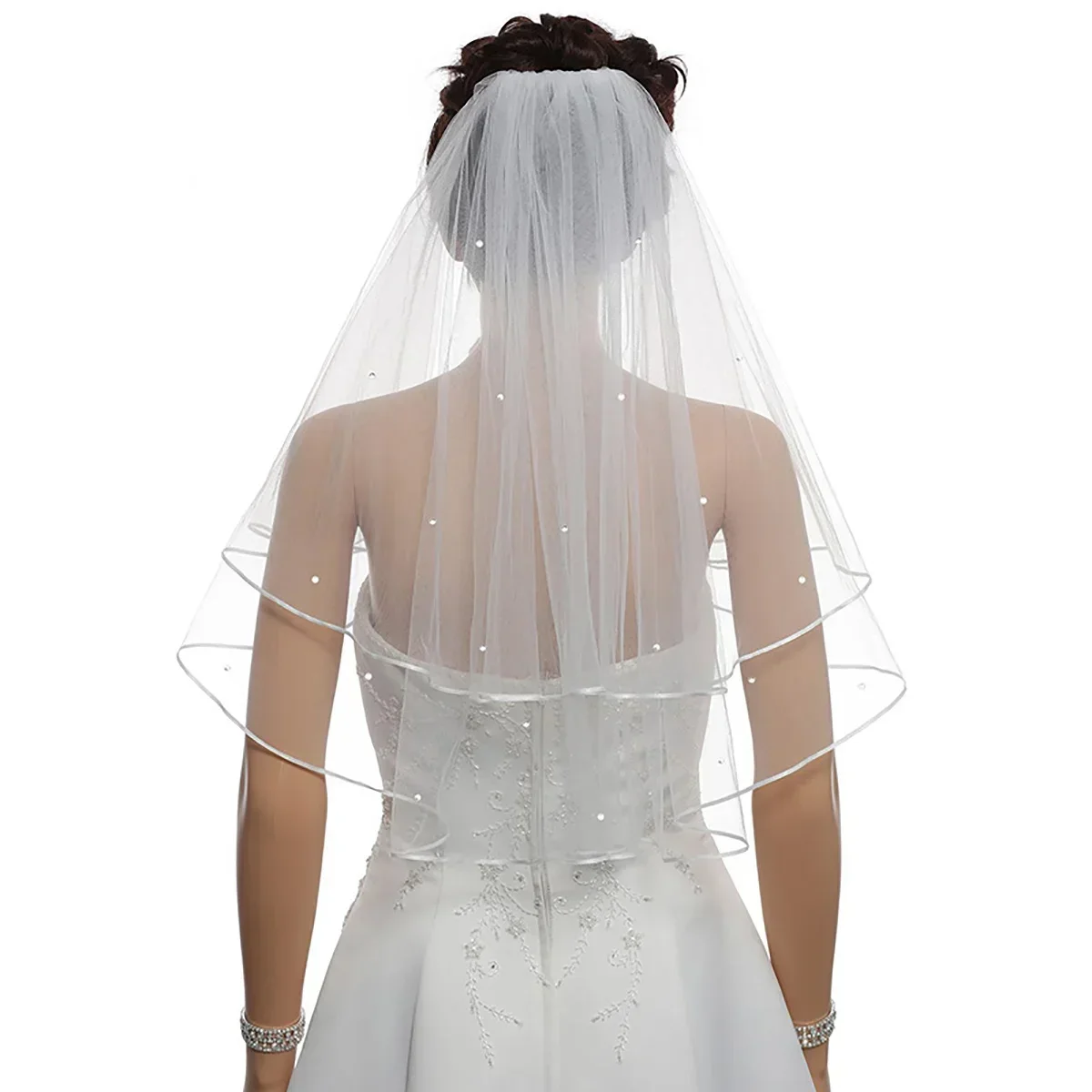2T 2 Tier Ribbon Edge Circular Beaded Wedding Bridal Veil