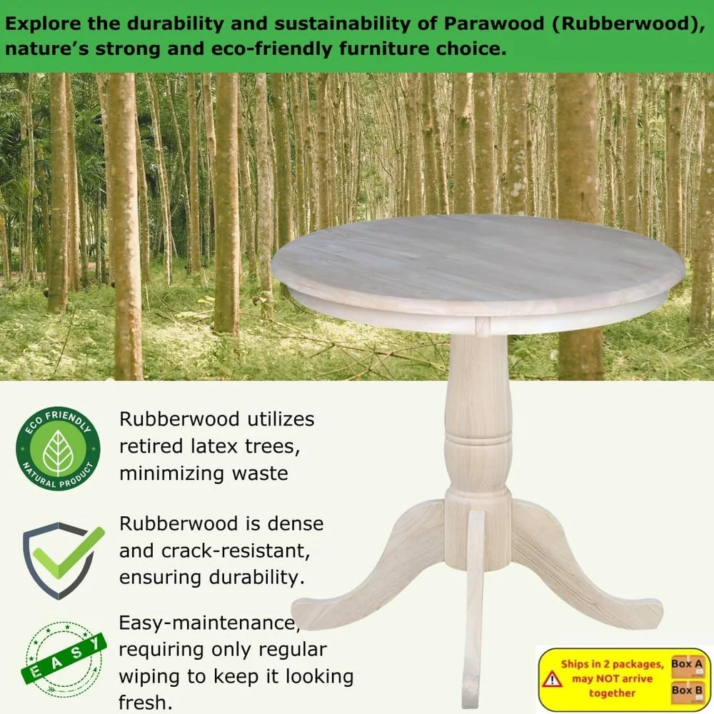 Solid Wood Round Pedestal Dining Table Sturdy Parawood Eco-Friendly Customizable Finish Easy Assembly Compact Design Perfect