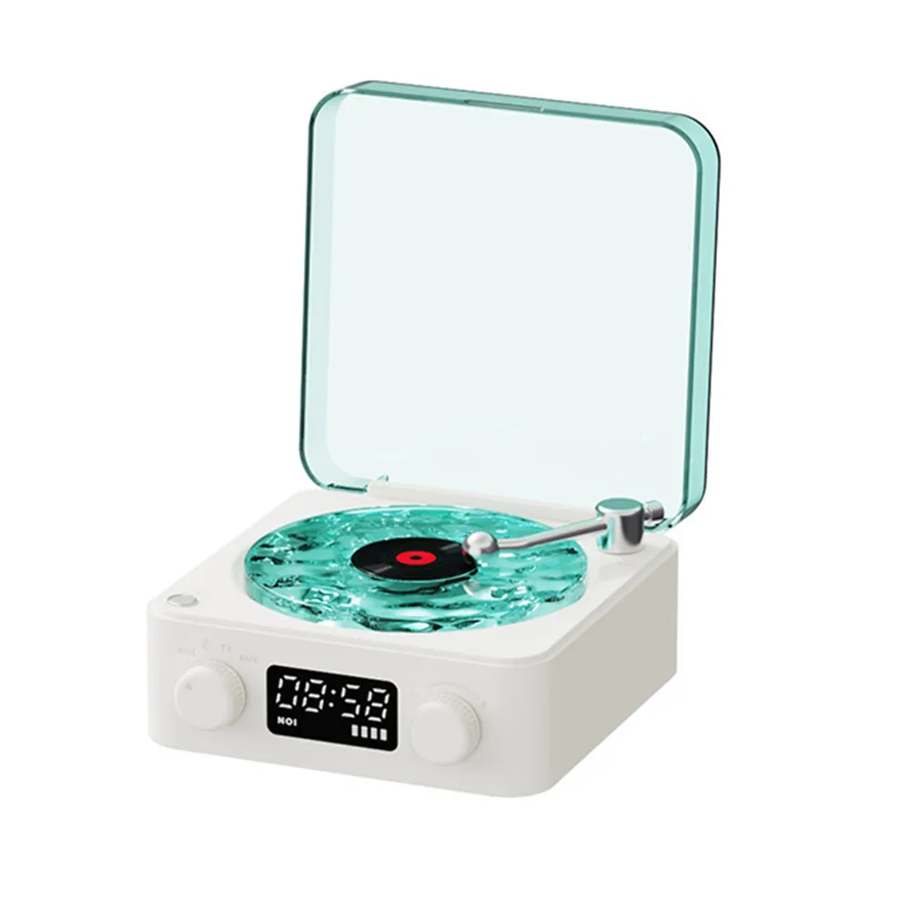 Mini Retro White Moise Bluetooth-compatible Speaker Portable Old Ethylene Album RGB Light and A Variety of Nature Sounds