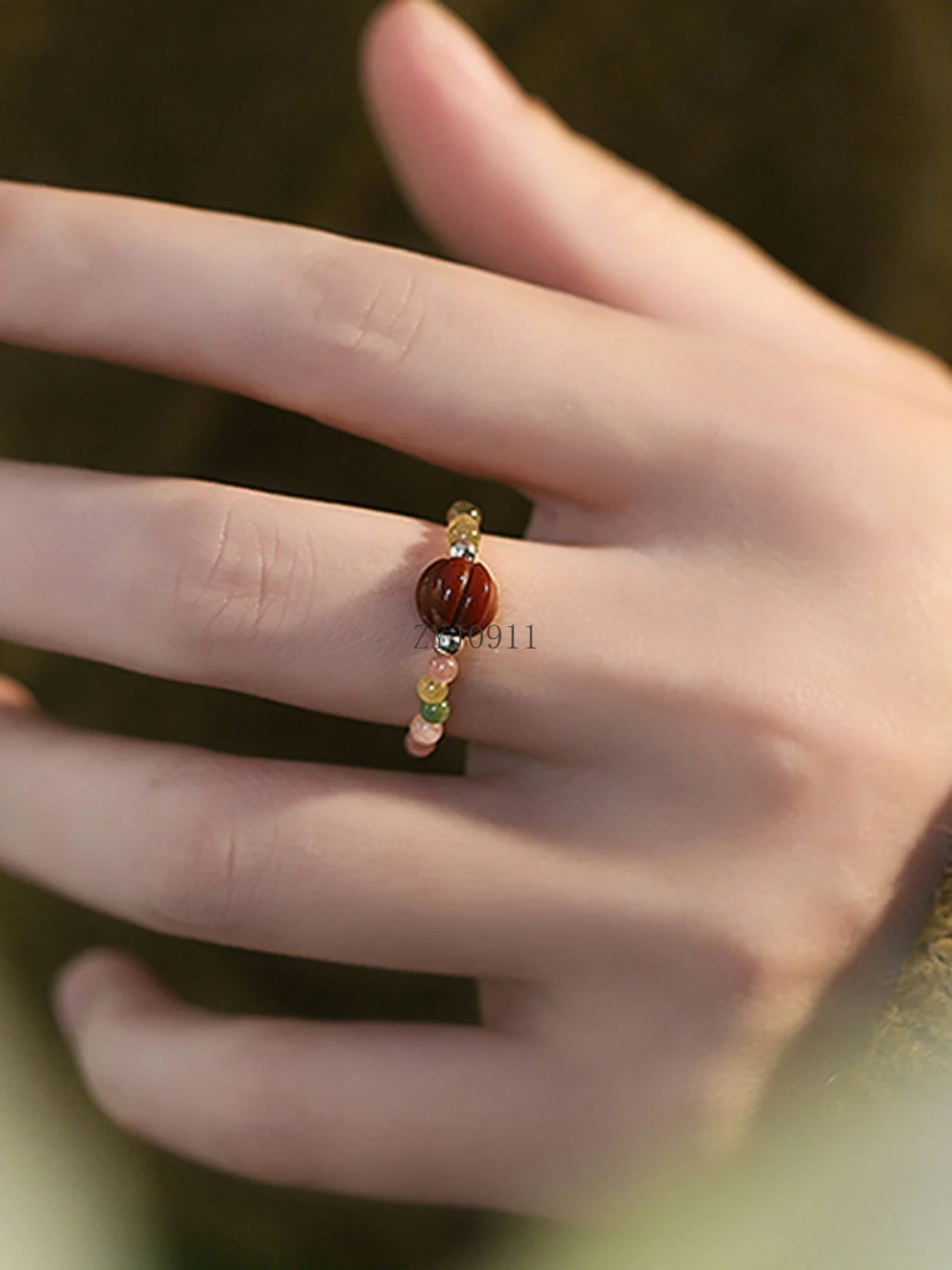 *خاتم من الحجر الطبيعي العقيق، خاتم نسائي فاخر من التورمالين الفاخر ذو طابع شخصي راقي