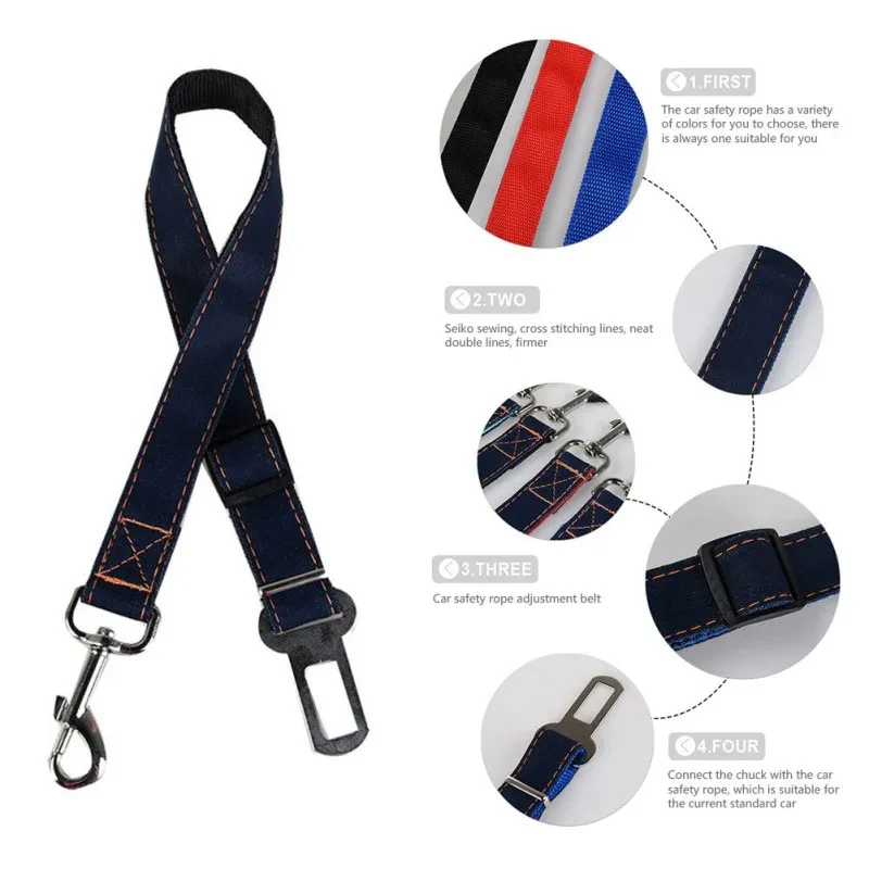 Adjustable Pet Cat and Dog Car Seat Belt Seat Vehicle Dog Harness Traction Clip Safety Bar Traction Dog Car Safety Rope