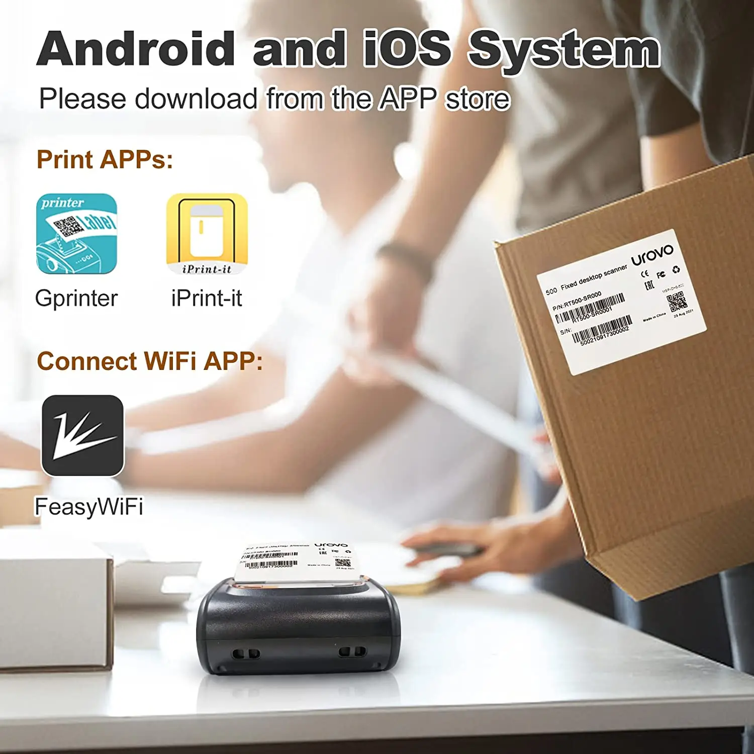 Urovo K329 Portable Printer Wireless BT USB Thermal Receipt Shipping Label Printer 203dpi IP54 Mobile barcode Printer