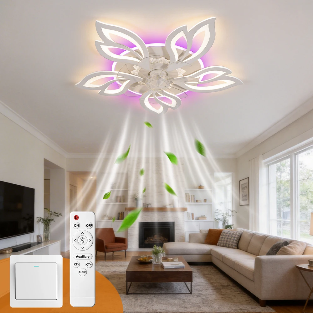 23,6 Zoll Moderne Deckenventilatoren mit Beleuchtung und Fernbedienung, Dimmbare LED RGB Deckenleuchte, Deckenventilatoren für Schlafzimmer, Küche, Innenbereich
