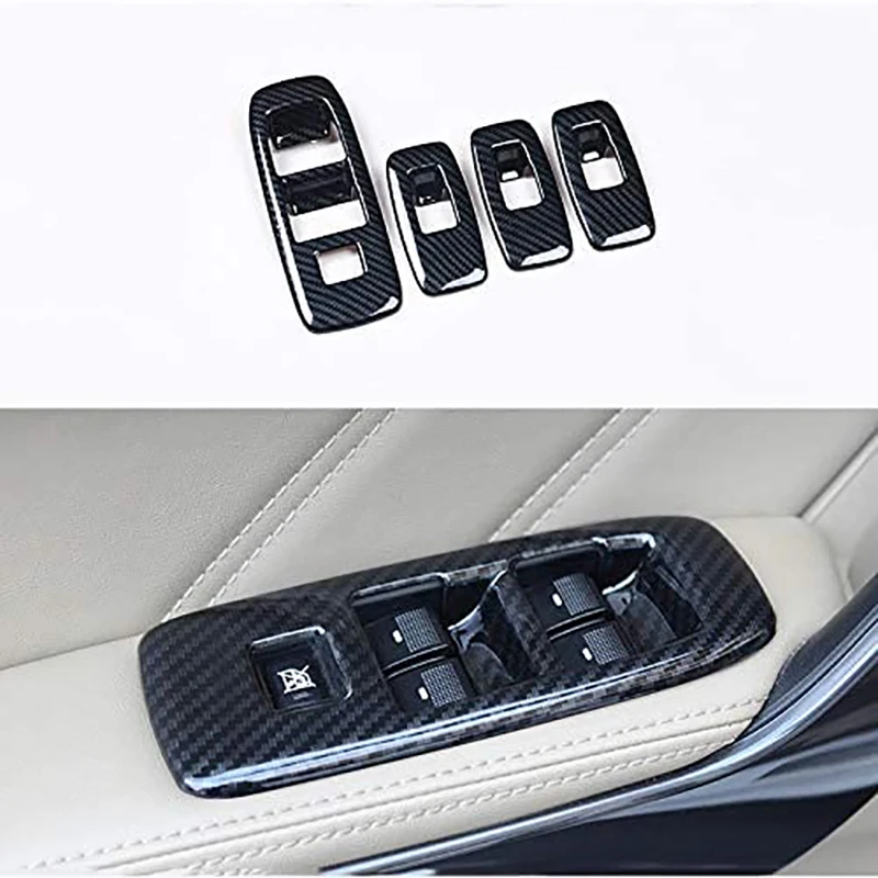 For Ford Ranger Everest Endeavour 2015+ Inner Door Handle & Window Lift Switch Panel Cover Trim Accessories,Carbon Fiber