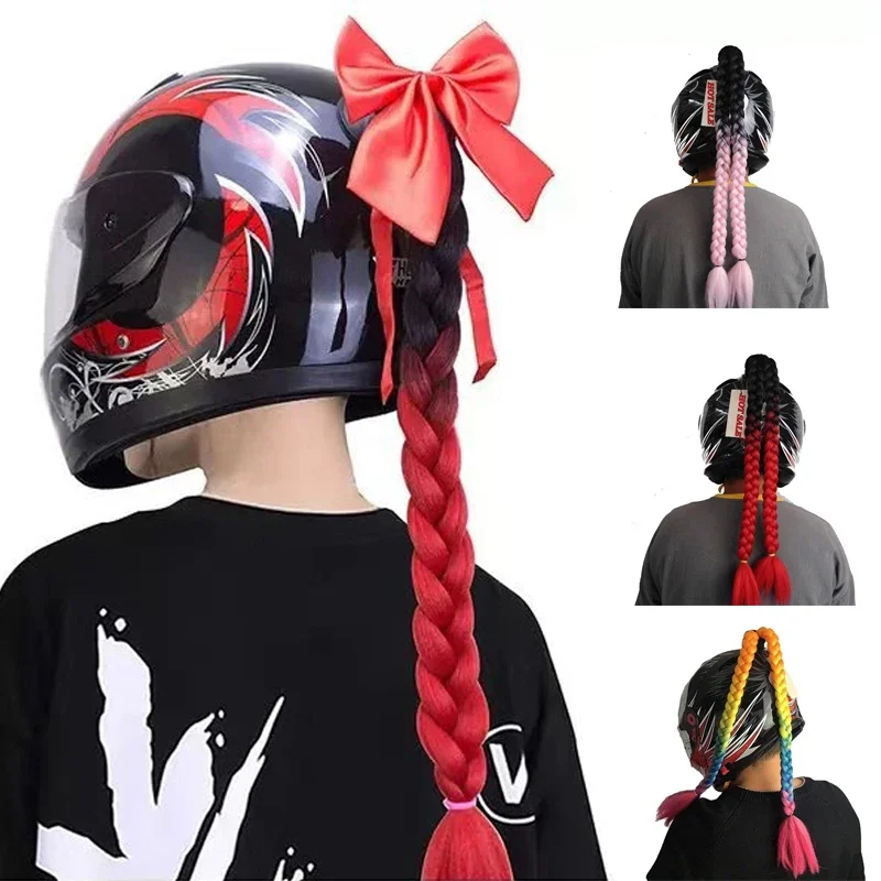 

Motorcycle Helmet Braids Motorbike New Style Fashion Punk Multicolor Women Dirty Braid Ponytail Wig Suction Cup Headwear