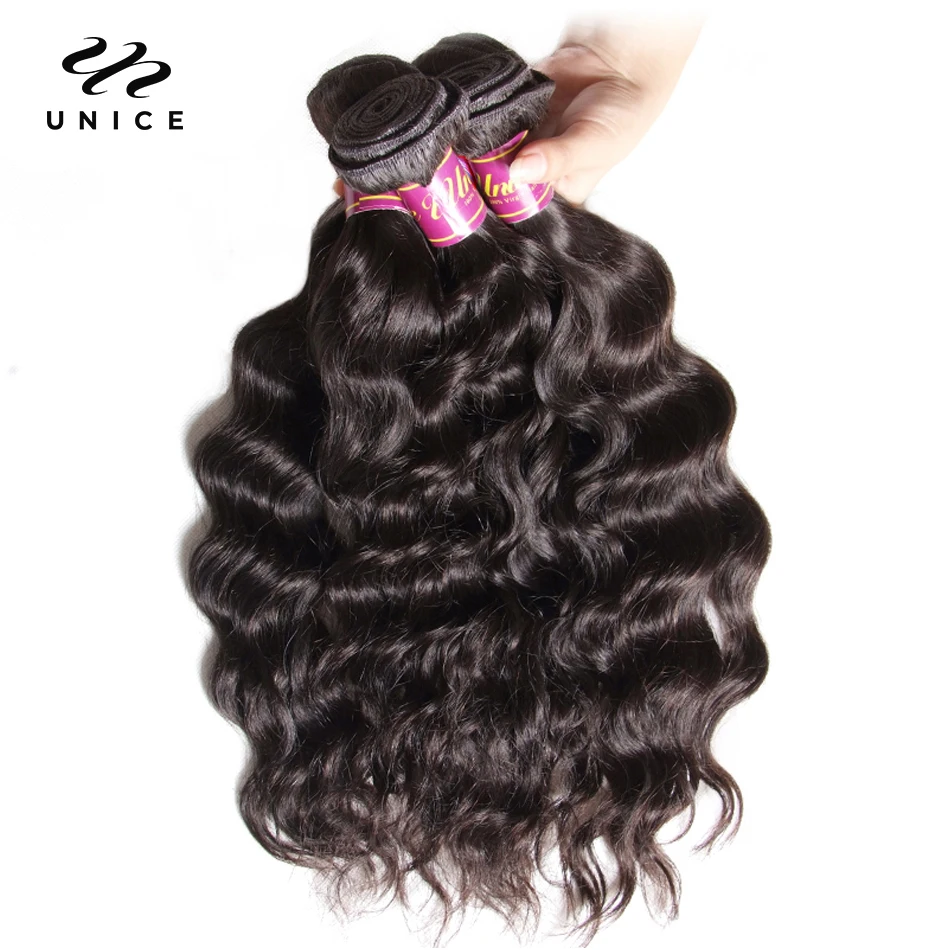 Unice Hair 3PCS Natural Wave Peruvian Hair Bundles 100% Human Hair Weaves 8