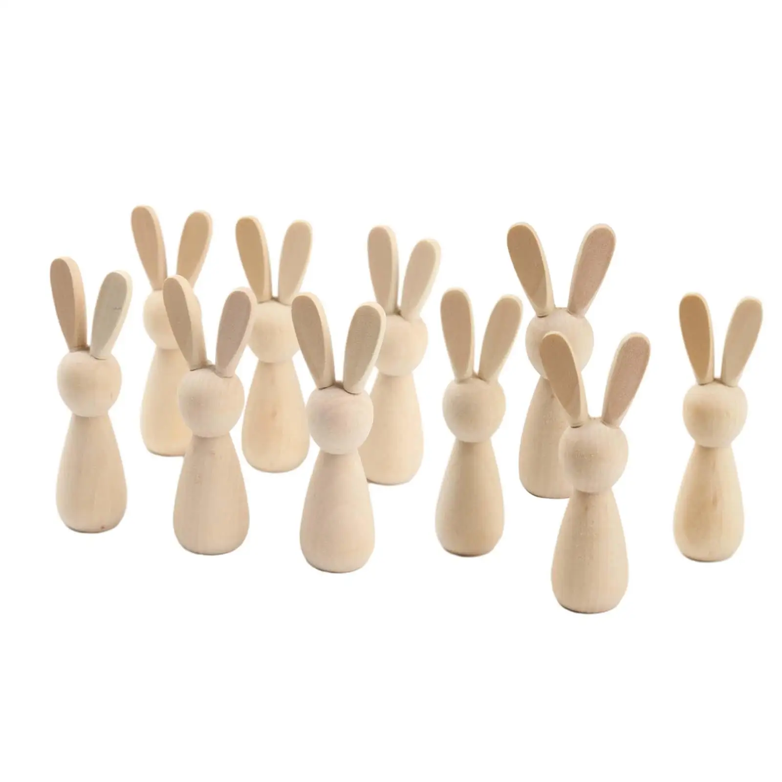 10Pcs Wooden Peg Dolls Decorations Blank Puppets Rabbit Peg Doll Bodies for Arts Crafts Boys Girls Party Fairy Garden Home Decor