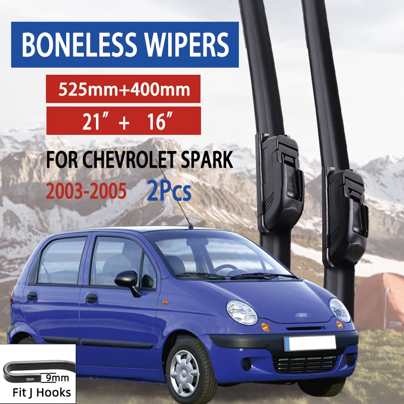 

For Chevrolet Spark 2003-2005 Car Windshield Wiper U-type Soft Rubber Frameless Bracketless Car Wipers 21"+16"