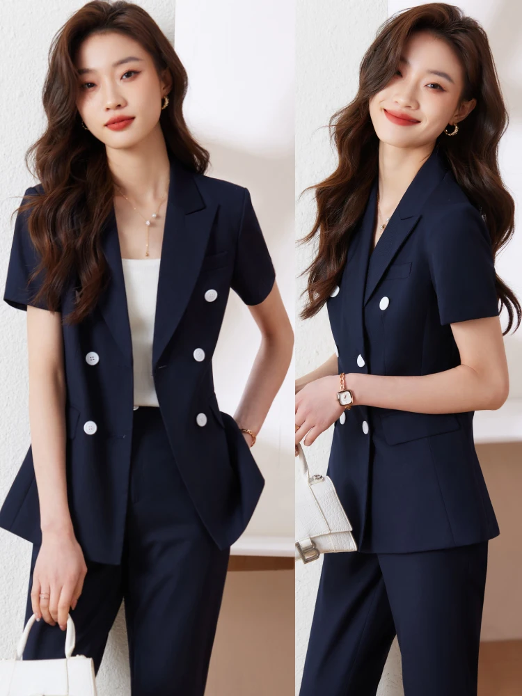 

Летний женский костюм с коротким рукавом, приталенный, тонкий, для работы, деловой стиль, униформа для менеджеров отелей, полиэстер