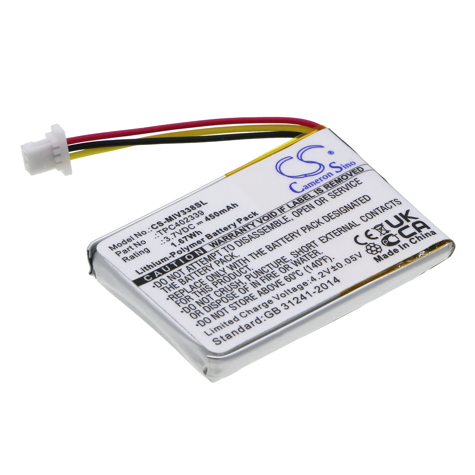 Cameron Sino 450mAh Battery TPC402339 for Mio Mivue 338, 358P,  658p, 366, 368, 388, for Papago F210