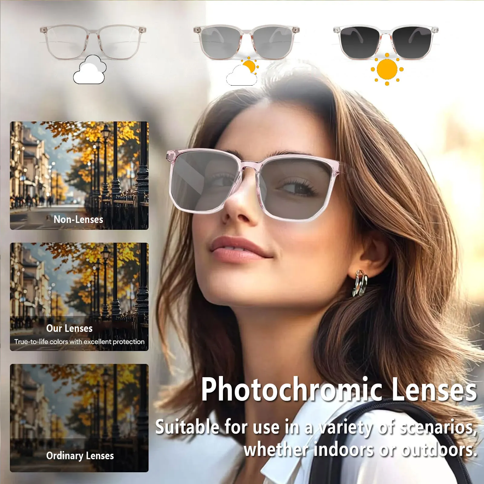 نظارات صوتية للترجمة الذكية AI، ترجمة التطبيقات في الوقت الحقيقي بأكثر من 160 لغة، عدسات متغيرة الألوان الحساسة للضوء #6