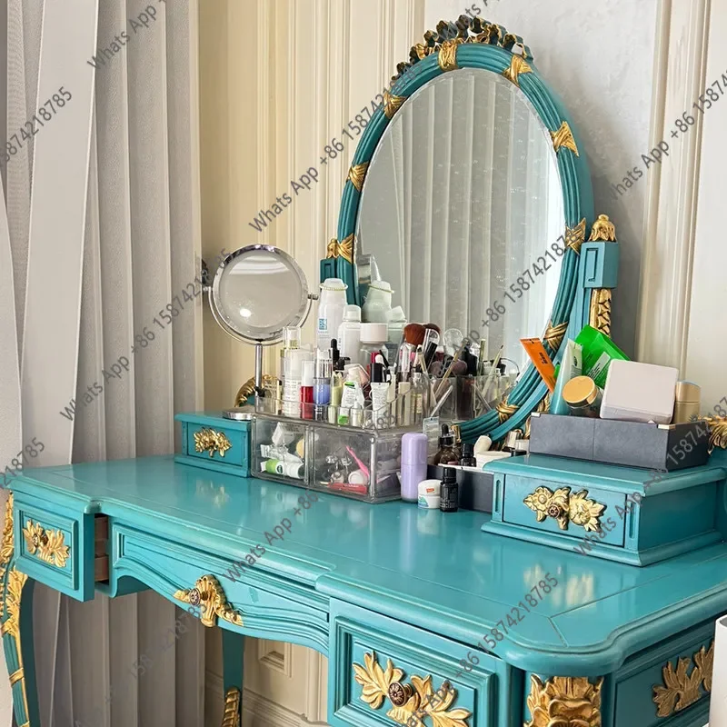 Hi French Solid Wood Bionic Engraving New Chinese Dresser Imported Beech High-end Painted Retro Makeup Table