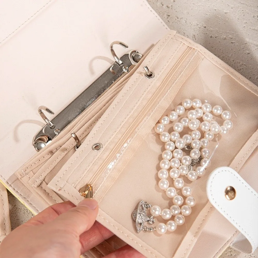 Foldable Jewelry Organizer Book Portable Transparent Window Jewelry Storage Album PU Leather Snap Closure