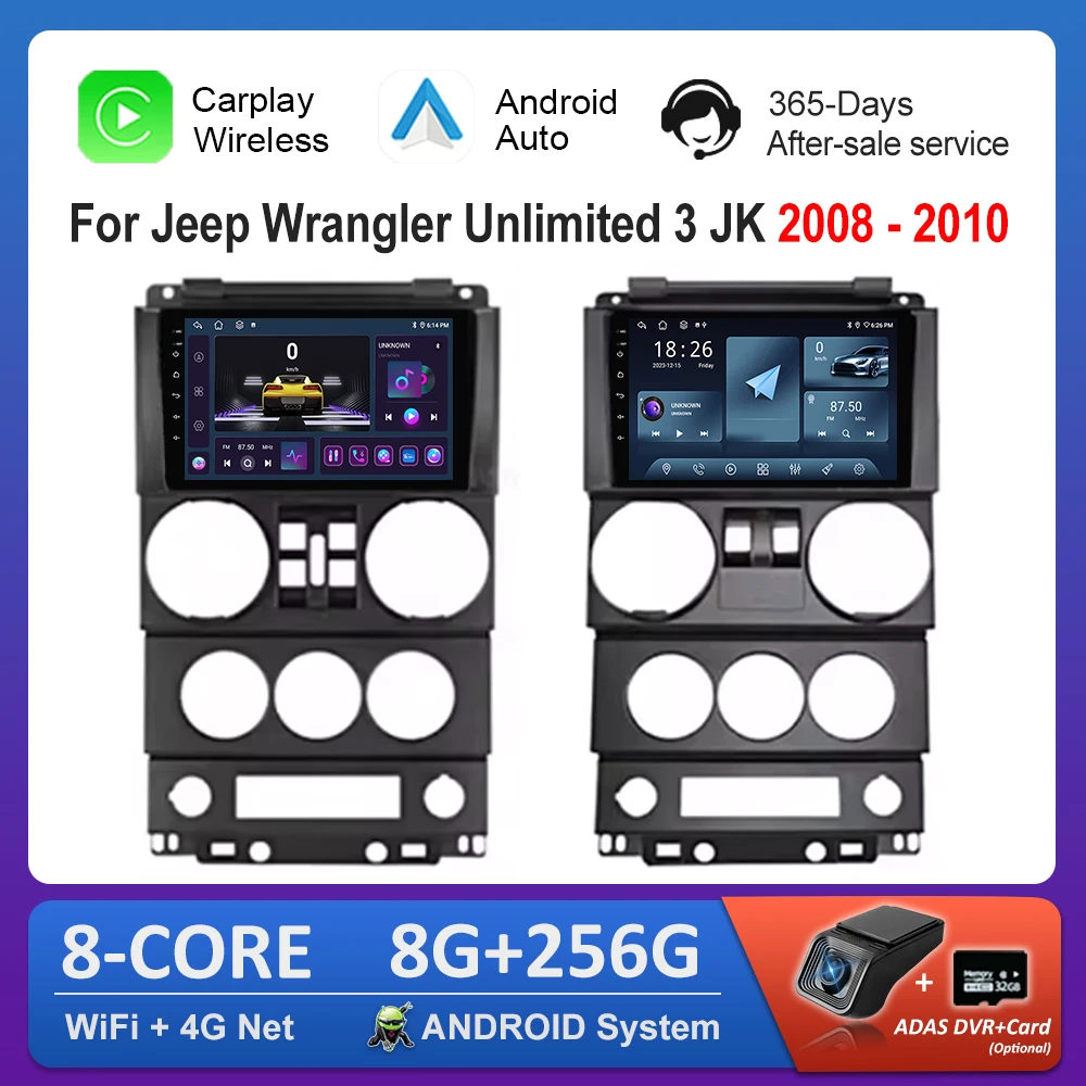 9 '' for Jeep Wrangler Unlimited 3 JK 2008 - 2010 GPS Navi Android System Touch Screen Car Video Multimedia Player Carplay WiFi