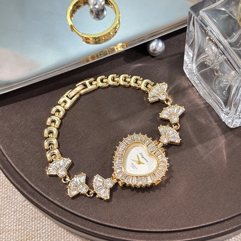 New Love Set Zircon Small Skirt Simple Fashionable Exquisite High End Bracelet for Women Quartz Watch