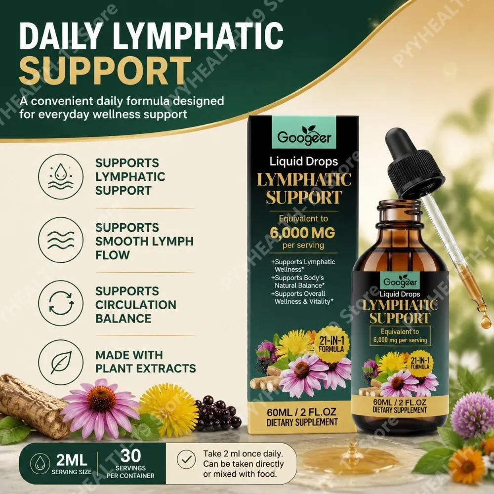 Googeer Lymphatic Support Liquid Drops with 21-in-1 Herbal Blend for Lymph Flow Circulation System Wellness Support Adults 60 ML
