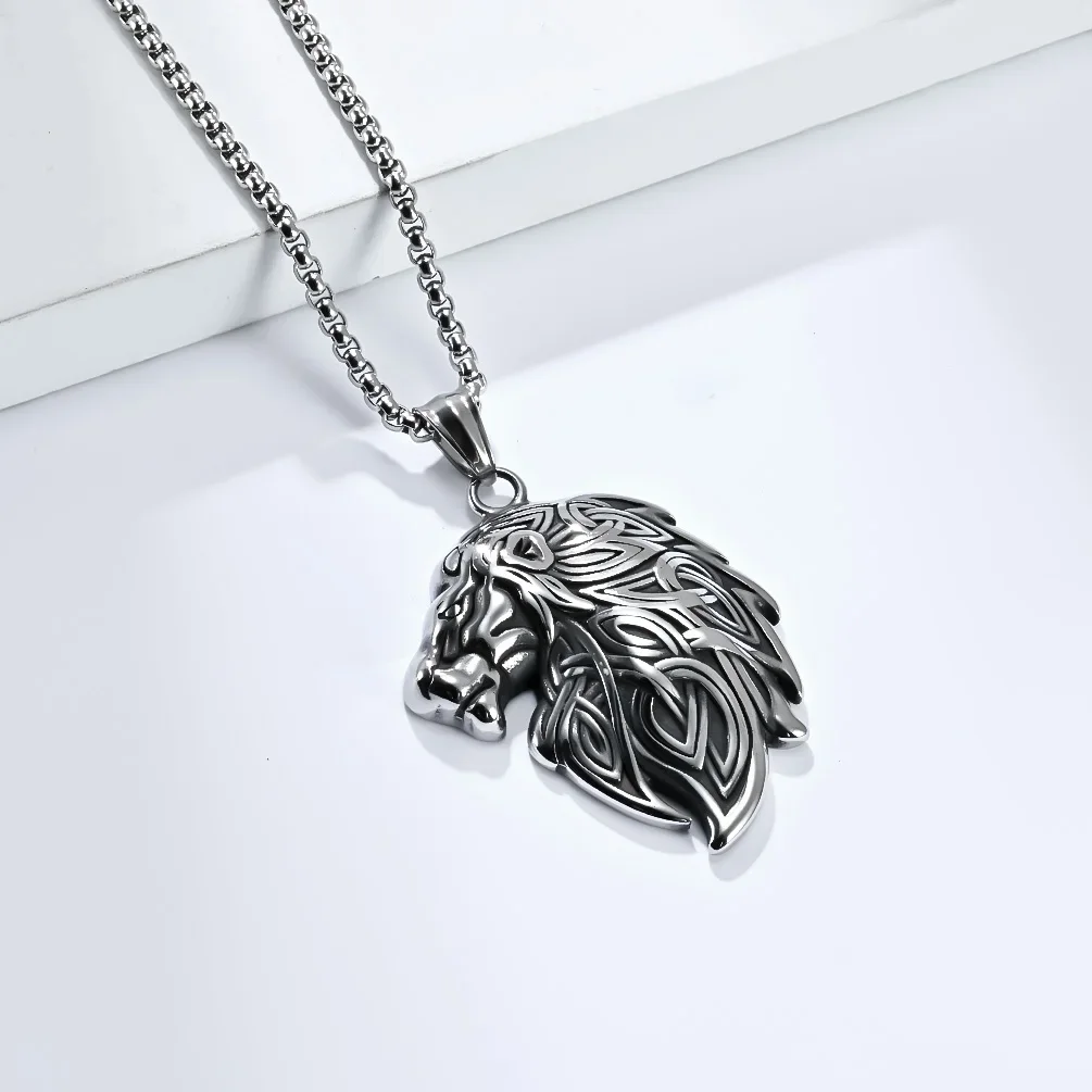 JHSL New Male Men Animal Lion Pendant Necklace Stainless Steel Chain Black Silver Color Fashion Jewelry Dropship Wholesale