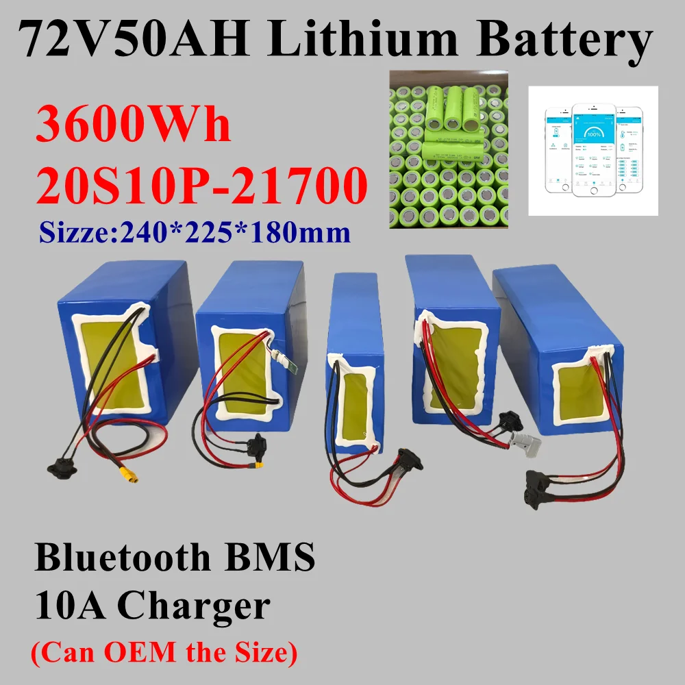 

JN-Литий-ионный аккумулятор 72 В 50 Ач с Bluetooth BMS для автомобилей, скутеров, мотоциклов, Camion-grue, Chargeur 10 А, 5000 Вт, 7000 Вт, 10 кВт + зарядное устройство 10 А