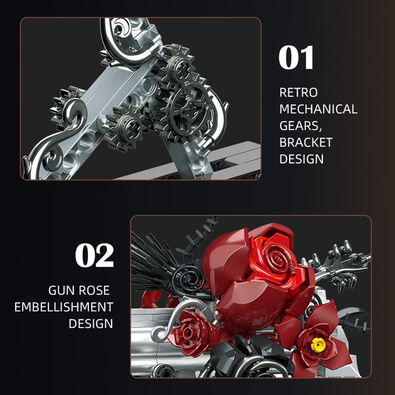 631 قطعة الإبداعية Mecha روز مسدس مسدس اللبنات التقنية زهرة حمراء البتلة بندقية MOC الطوب تجميع لعبة الكبار طفل هدية #3