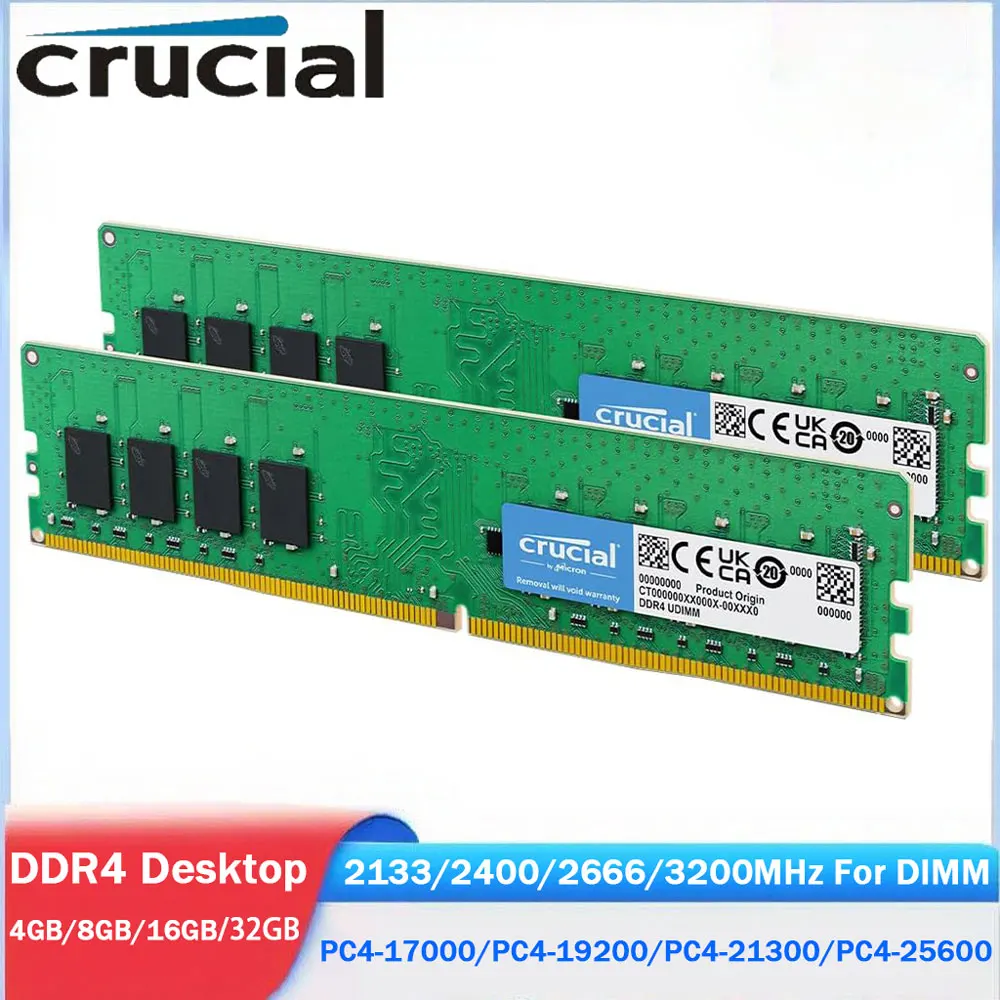 Crucial RAM DIMM 4GB 8GB 16GB 32GB Memoria Desktop DDR4 2666 2133 2400 3200MHz PC4-25600 21300 19200 1700 288Pins 1.2V Memory