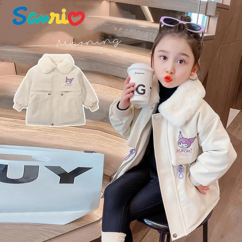 Sanrios Kuromi Anime Autumn Winter Coats Kid Velvet Thickened Pie Overcoming Cartoon Parka Jackets Girl Clothes Toddler Snowsuit