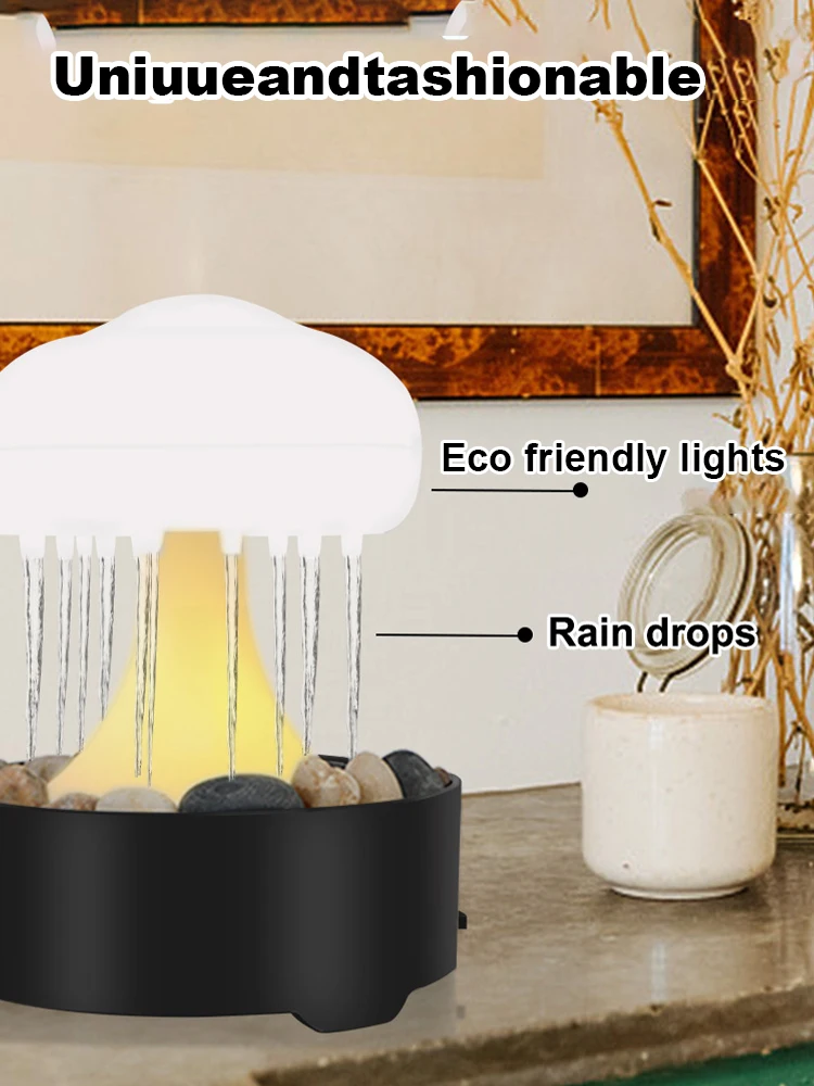 Mushroom Lamp Night Light Rain Cloud Led Fountain Simulated Water Drop Atmosphere Light Bedroom Livingroom Decorations