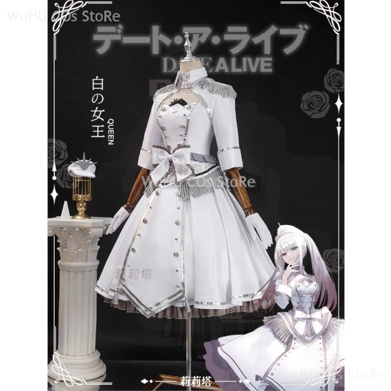 Anime DATE A LIVE Tokisaki Kurumi Gorgeous Lolita Dress White Dress Wig Cosplay Costume Halloween Suit For Women