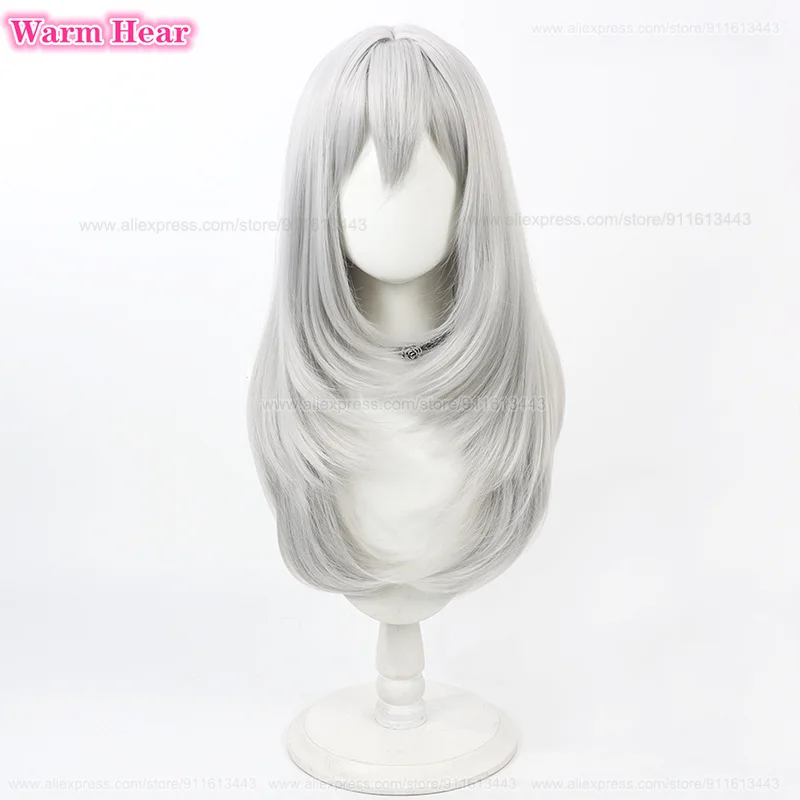 Estinien Wyrmblood Cosplay Wig Anime FF14 Long 60cm Silver Grey Cosplay Anime Wig Heat Resistant Synthetic FFXIV Wigs + Wig Cap