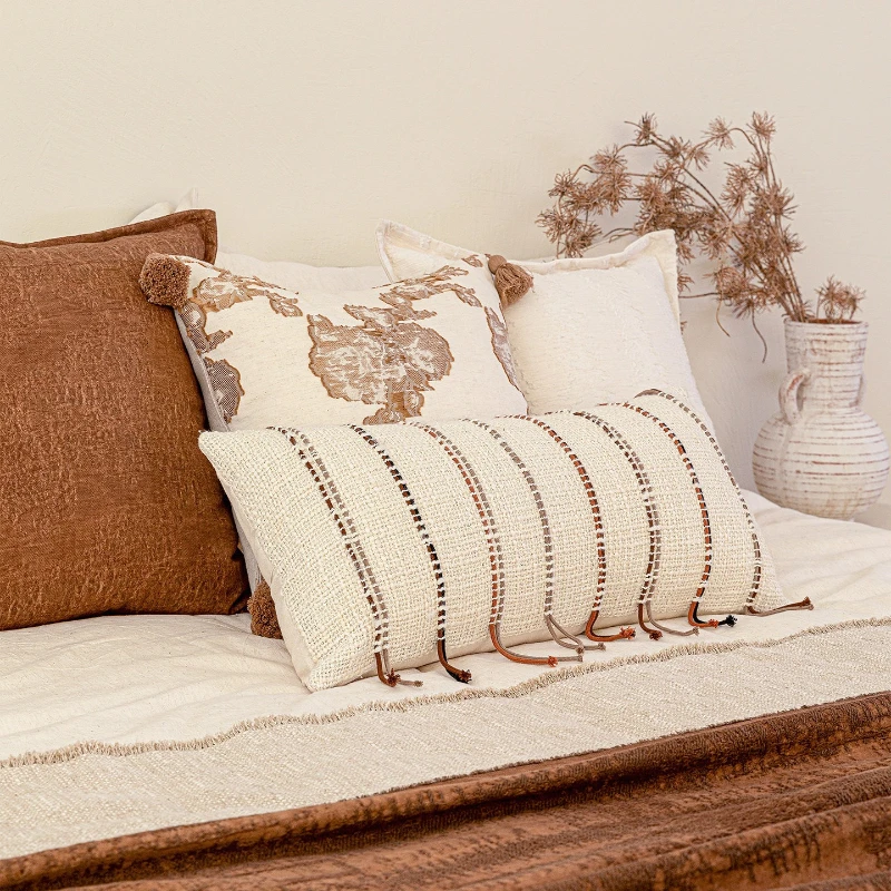 30X50/45X45CM Brown Throw Pillow Cover Beige Natural Homestay Stamping Waist Cushion Cover Decor Home Decorative Pillowcase