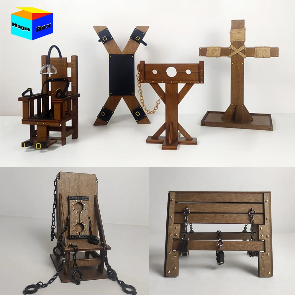 1/12 Wooden Torture Chair Shackle Cross Ancient Gallows Model Toys For 6inch Soldier Action Figure Cosplay Mini Scene Accessory