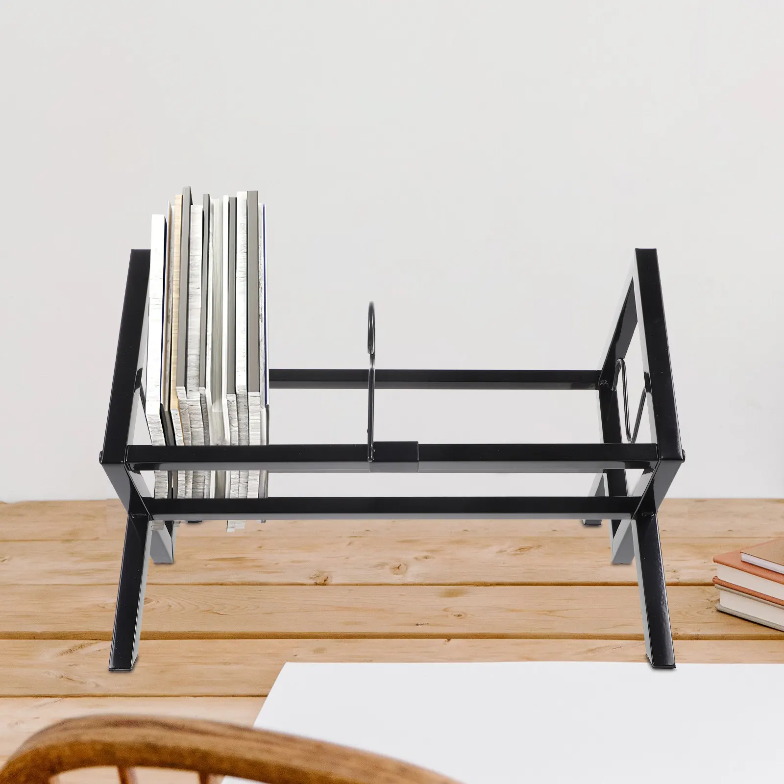 Vinyl Record Holder Rack Heavy Duty Metal Desktop Display Stand for Records Cds Books Magazines Office Home Organization Tool