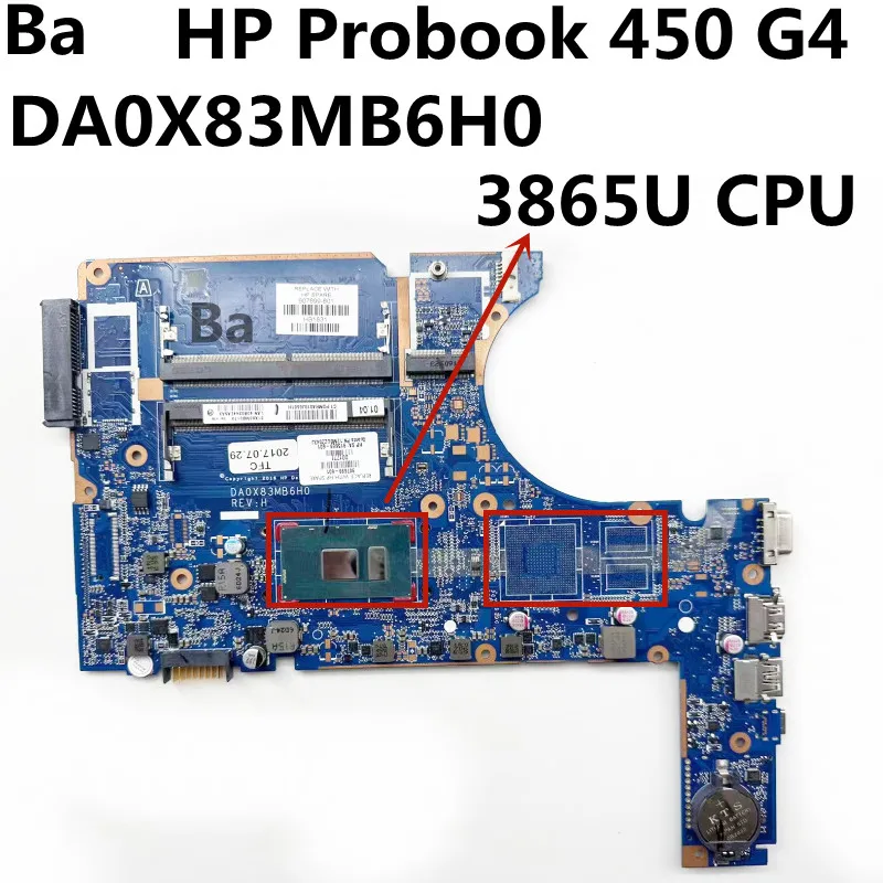 For HP Probook 450 G4 Laptop Motherboard DA0X83MB6H0 With CPU 3865U Integrated