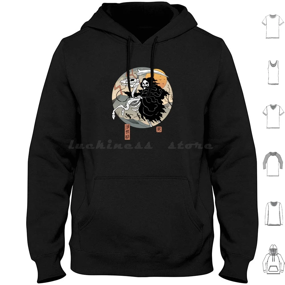 

Death Hoodies Long Sleeve Grim Reaper Halloween Death Skull Japanese Art Ukiyo E Woodblock Japan Edo Retro Traditional
