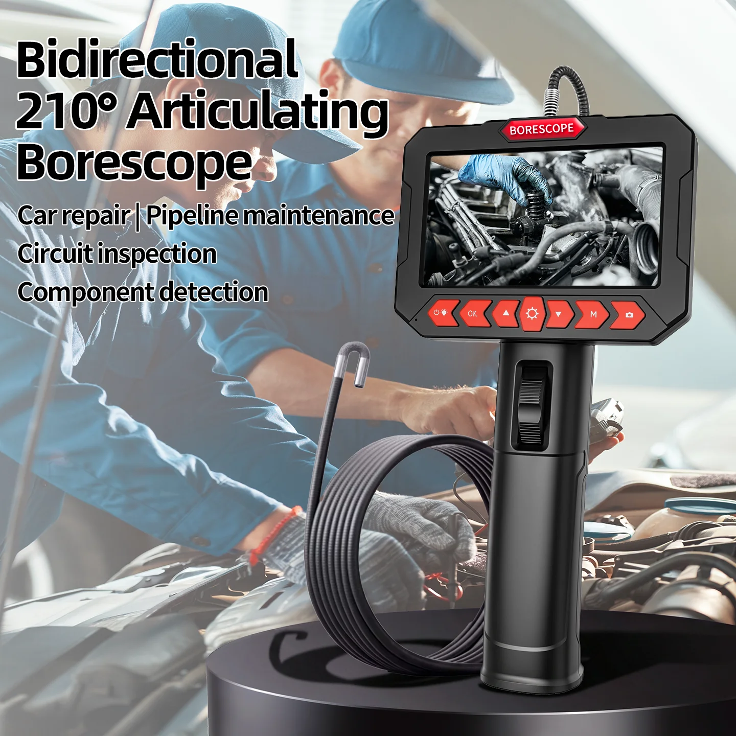 4.5 Inch Screen Articulating Borescope 1080P Two Way 360° Steering Endoscope Camera With 3.9mm