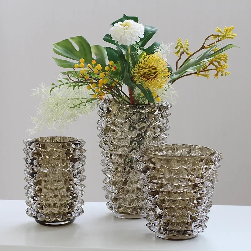 Modern light luxury style heavy hand-blown glass vase ornament soft decoration model room living room creative glazed flower