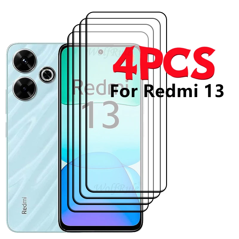 4/3/2/1 Uds para Redmi 13 vidrio Xiaomi Redmi 13 Protector de vidrio templado pegamento de cubierta completa 9H para Protector de pantalla Redmi 13 Redmi13