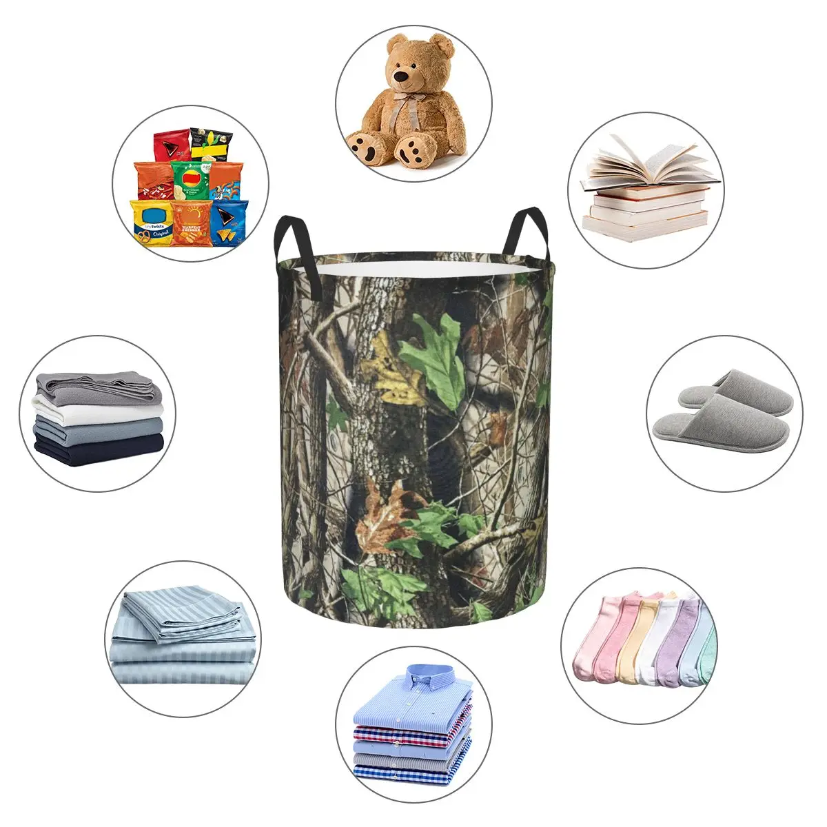 Custom Real Tree Camouflage Camo Pattern Laundry Basket Foldable Large Clothing Storage Bin Baby Hamper