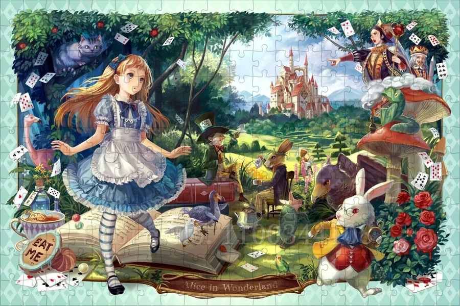 Alice In Wonderland Art Puzzles 35/300/500/1000 Pieces Disney Cartoon Jigsaw Puzzles for Children Intelligence Game Toys