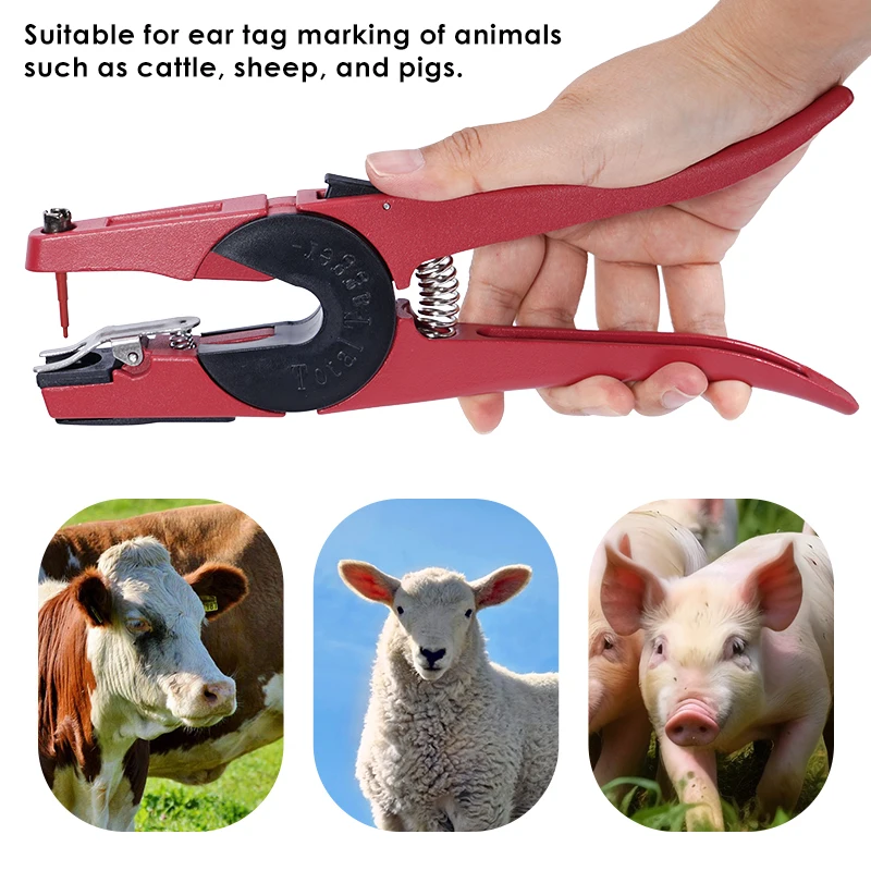 1 Pcs Ear Tag Pliers and 5Pcs Pins Animal Control Device Green Metal Ear Thorn Tongs Swine Cow Sheep Rabbit Identification Tool
