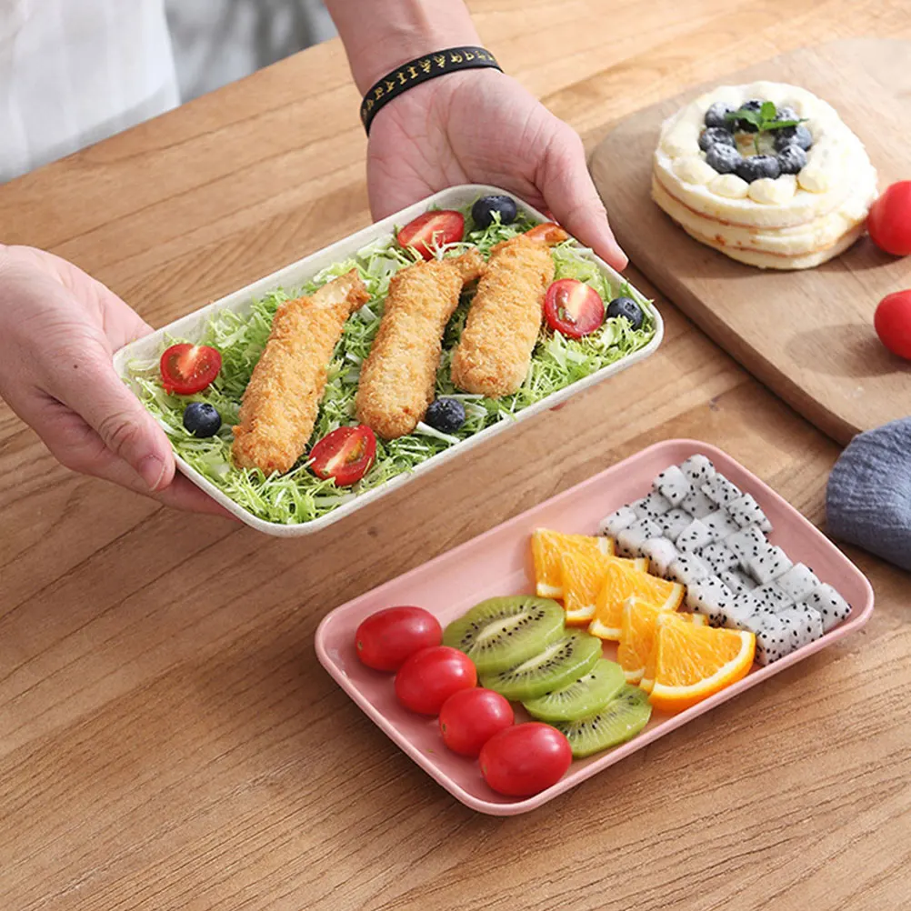 

4pcs Rectangular Salad Plates Dinner Dessert Serving Trays Grilled Food Plates Decorative Kitchen Tableware For Home