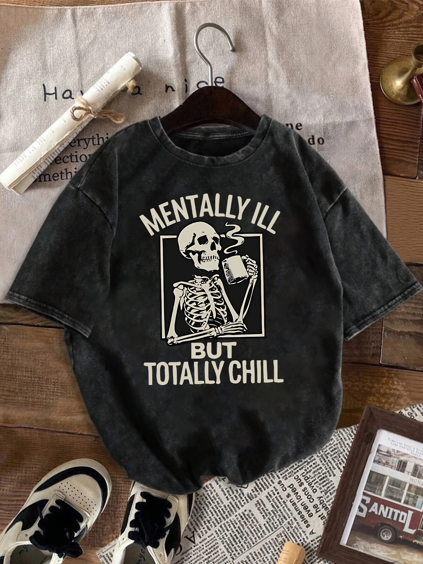 Tee Graphic Print - للجنسين 100% القطن غسلها تي شيرت