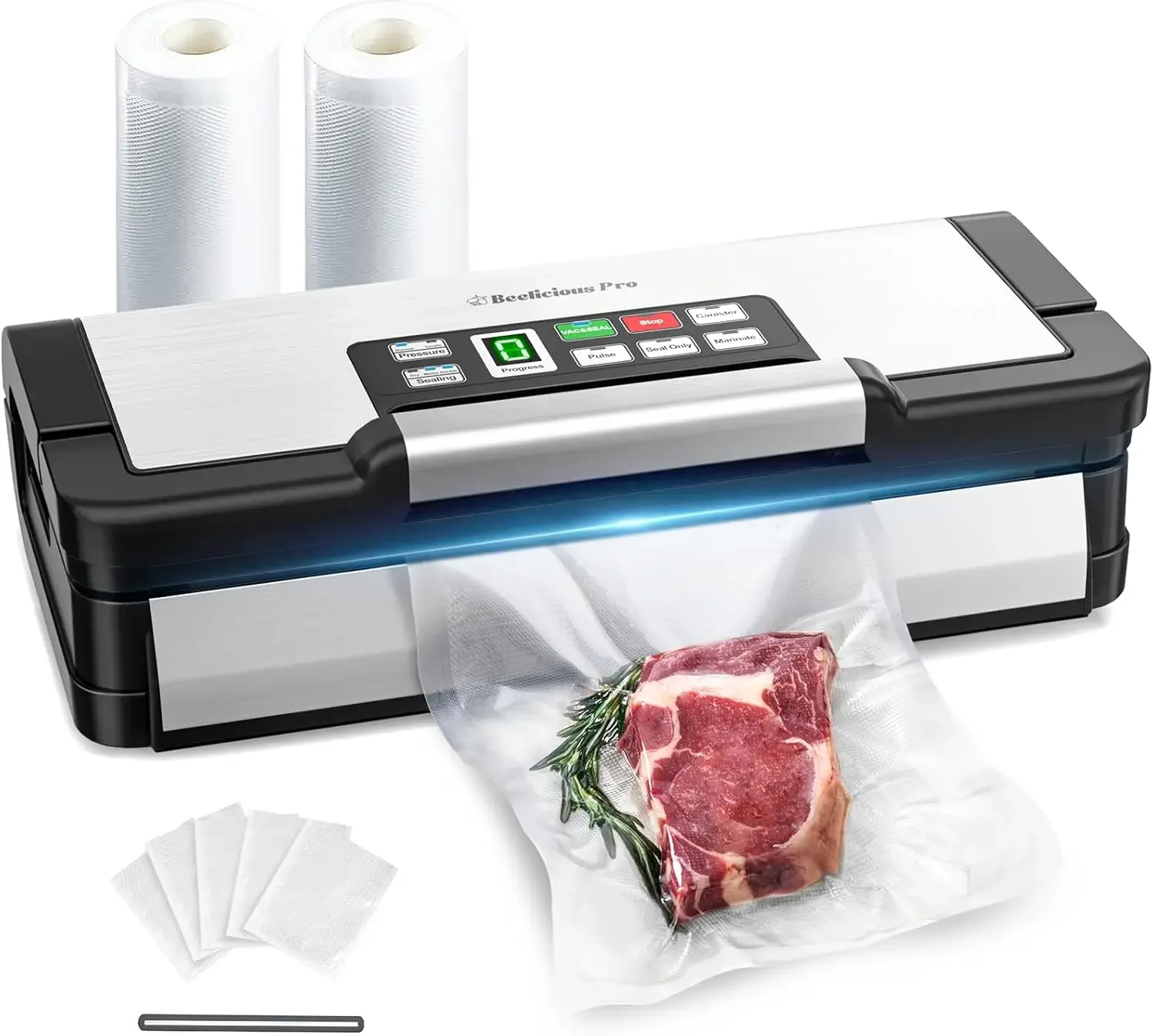 with 10-in-1 Functions,Double Seal & Double Pump,Built-in Cutter&Hose,Handle-Ease Design, Vacuum Sealer Machine for Food with Ba