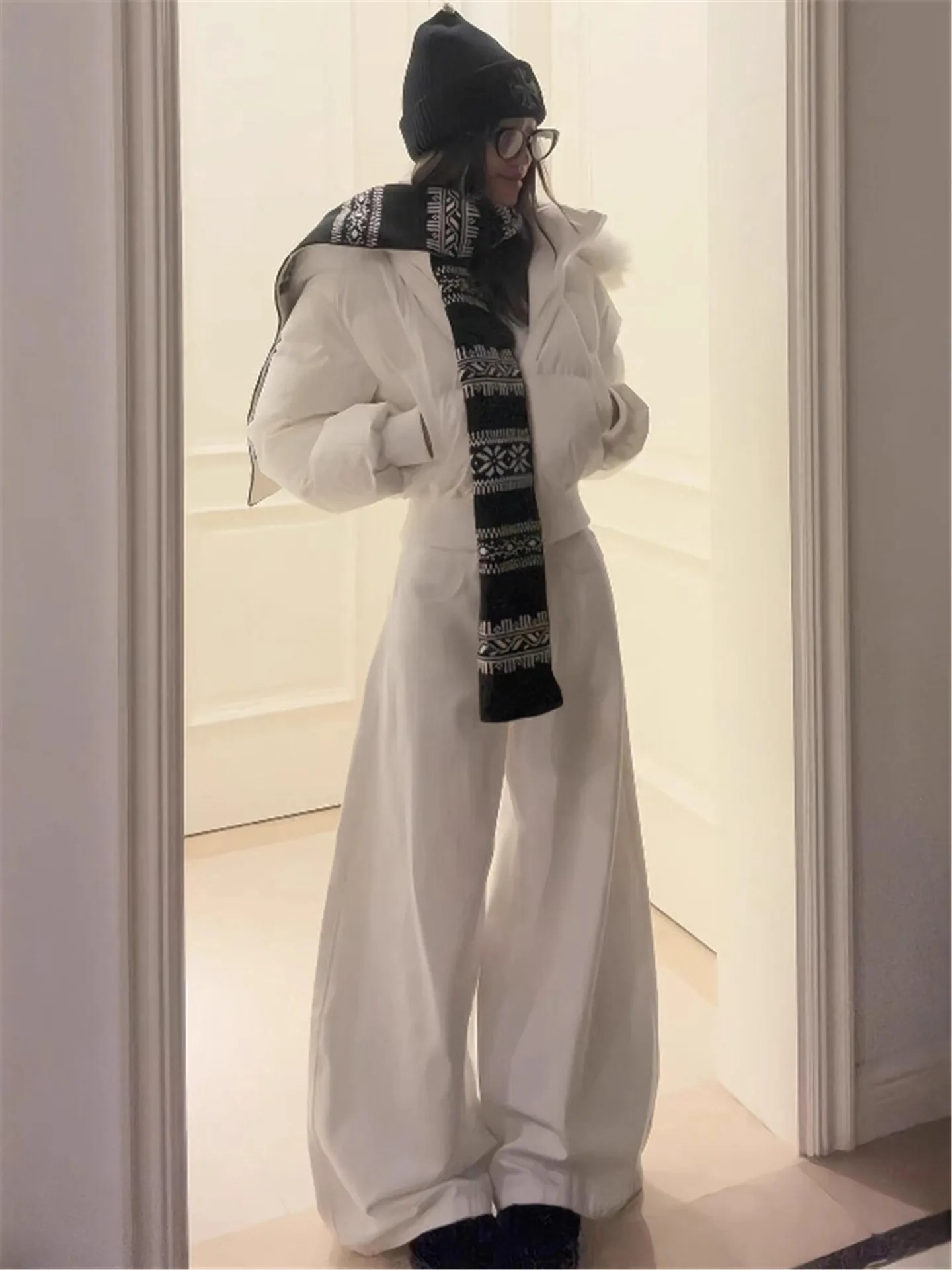 

Женские удлиненные белые джинсы с широкими штанинами, высокой талией, свободного кроя, прямые, повседневные, осенне-зимние, хлопковые, для высоких женщин