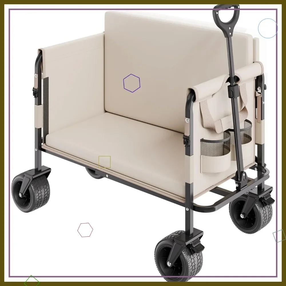 

3-in-1 Collapsible Folding Wagon with Bench, 550lbs Capacity, All-Terrain Wheels for Camping, Beach, Shopping