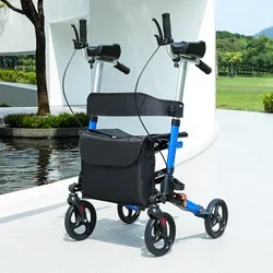 4 Wheels  Upright Walker Stand Up Folding Rollator Seat Padded Armrest 300 Lbs